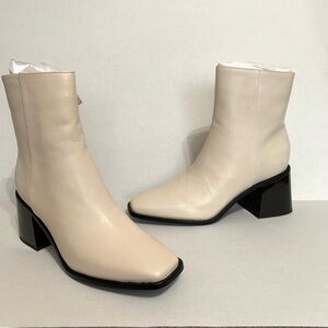 Sam Edelman Women's Winnie Side Zip Block-Heel Booties Ivory Leather Sz 9.5